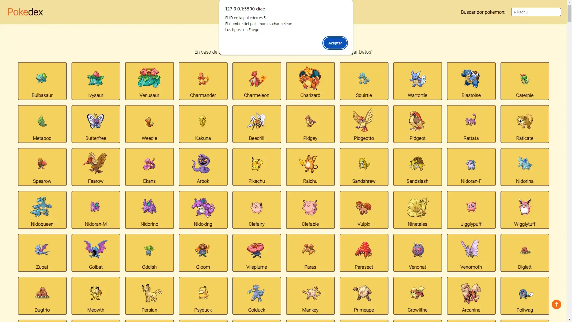 Información de un Pokémon